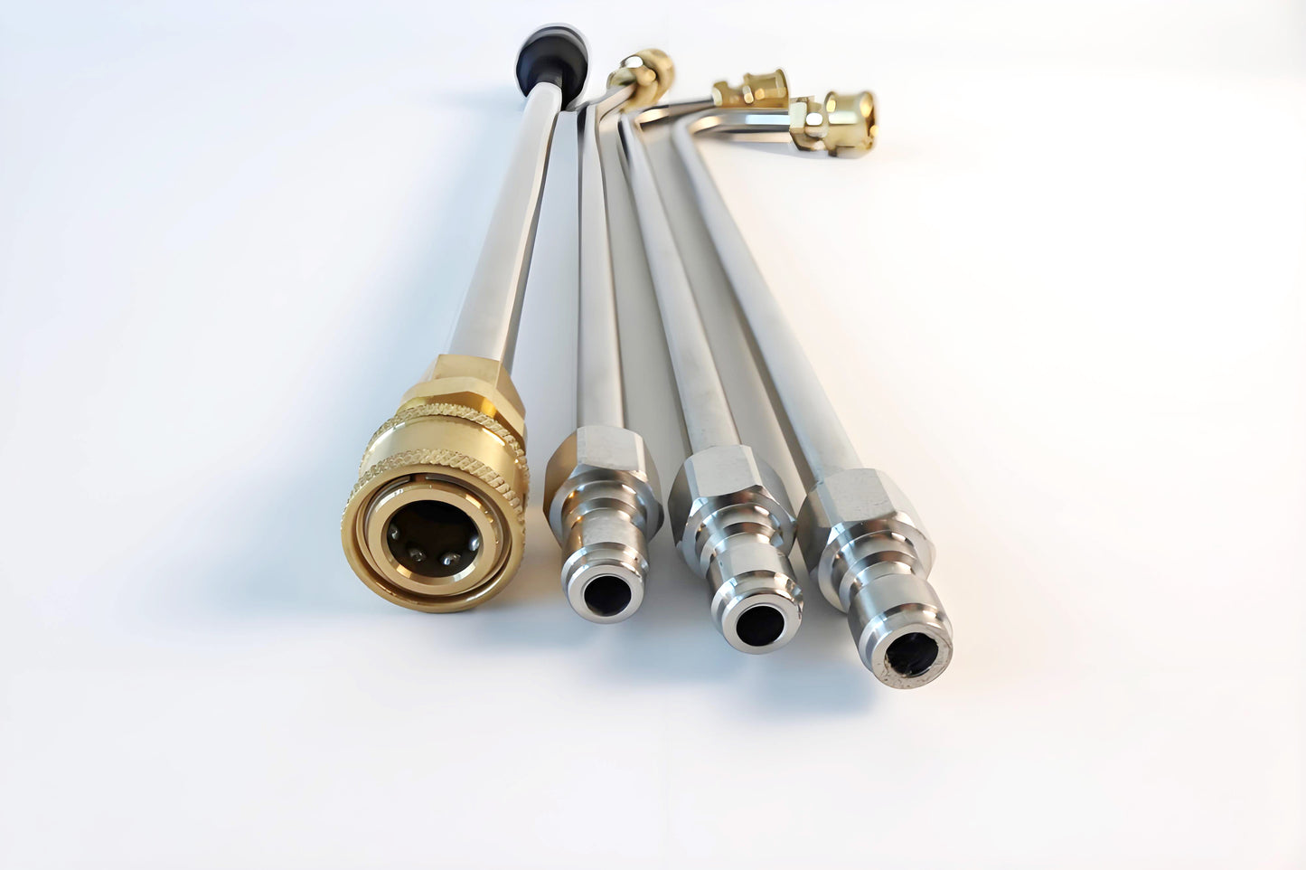 DECA Pressure Washing Lance Kit Combo: 4 lances:35cm-30°,90°,120° Curved Rod, 38cm-straight, 1/4” coupling, 4000PSI, Stainless Steel
