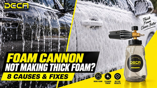 Thin watery foam compared with thick snow foam from a DECA foam cannon
