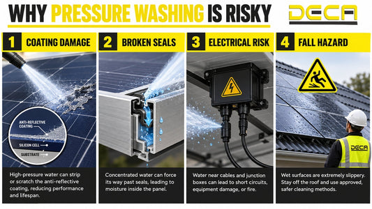 High-pressure washing compared with safe low-pressure cleaning of residential solar panels