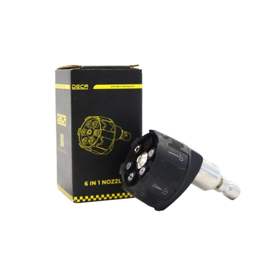 6 in 1 adjustable pressure washer spray nozzle with 1/4 inch quick connect plug and brand packaging box