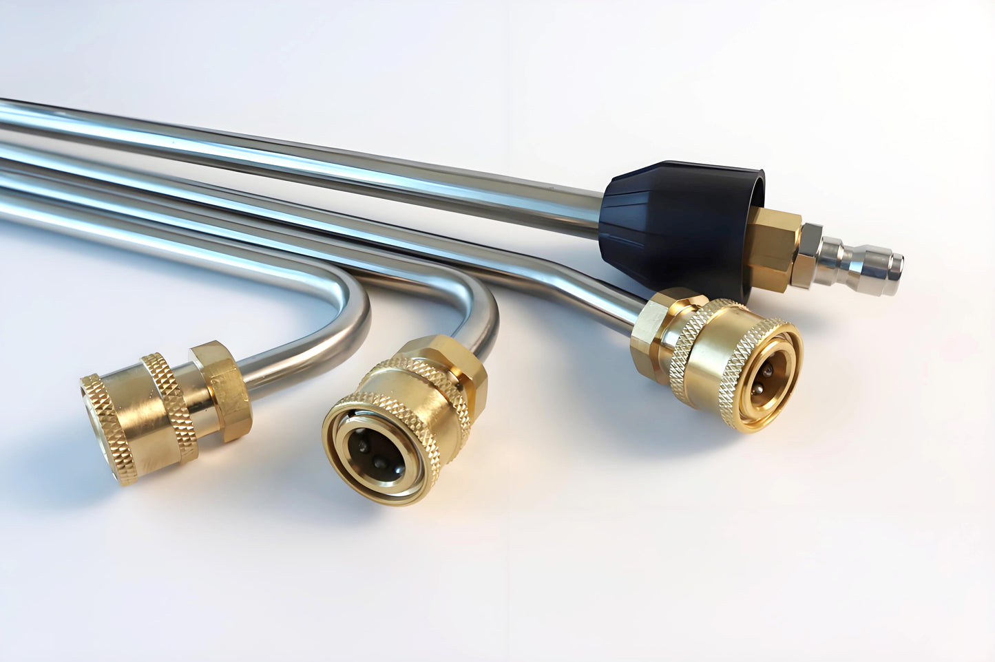 DECA Pressure Washing Lance Kit Combo: 4 lances:35cm-30°,90°,120° Curved Rod, 38cm-straight, 1/4” coupling, 4000PSI, Stainless Steel