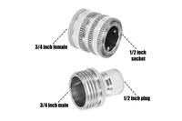 Garden hose fittings stainless steel: 3/4" Male to 1/2" quick connect Plug and 3/4" Female to 1/2" quick connect Socket