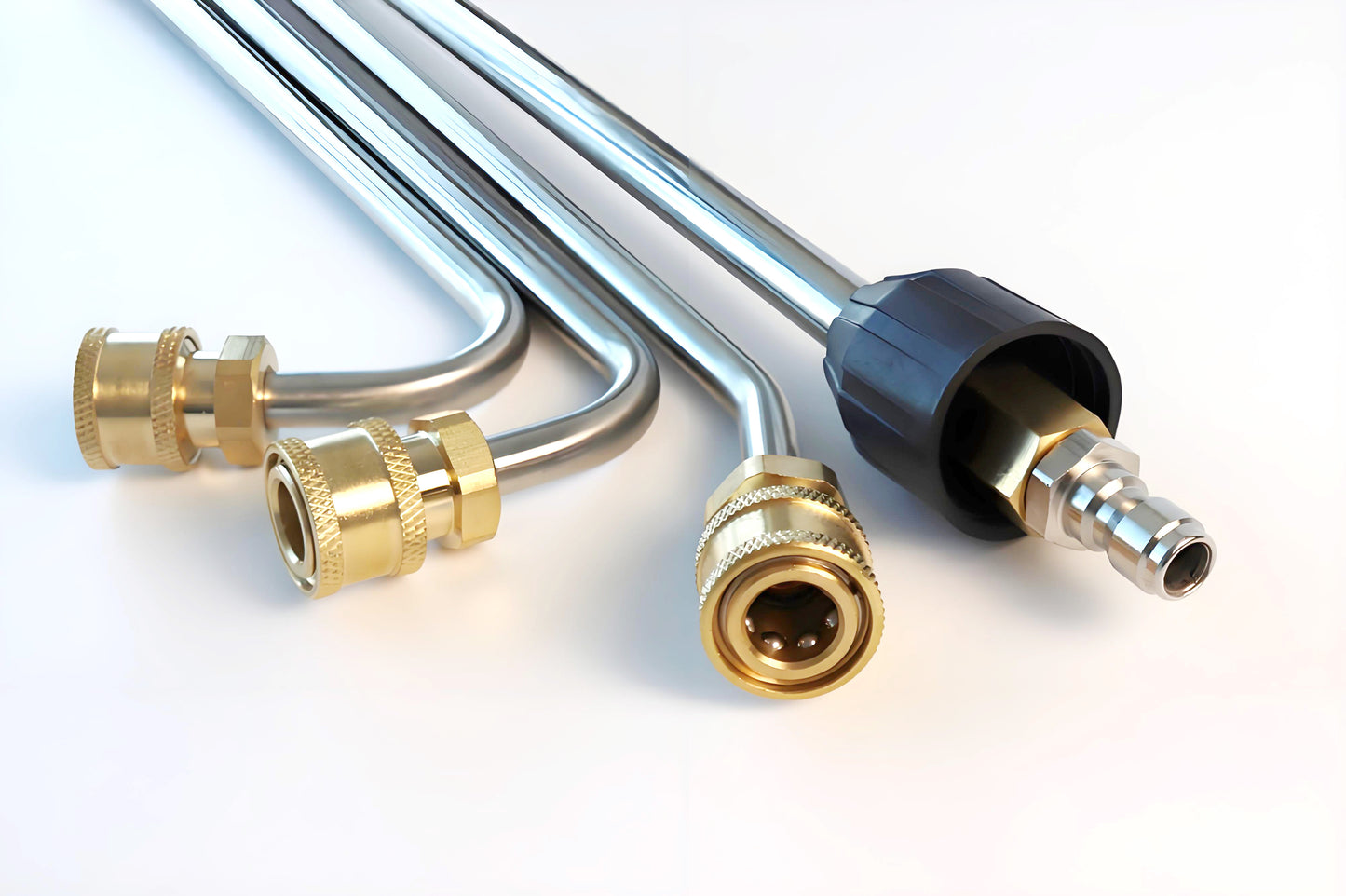 DECA Pressure Washing Lance Kit Combo: 4 lances:35cm-30°,90°,120° Curved Rod, 38cm-straight, 1/4” coupling, 4000PSI, Stainless Steel