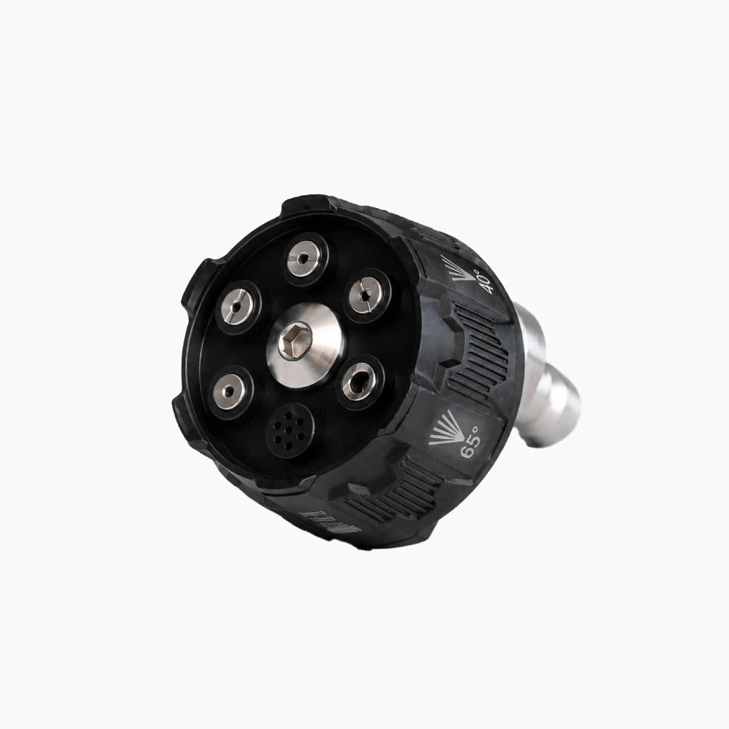 Deca multi-pattern 6-in-1 adjustable pressure washer nozzle with a quick-select rotating dial and universal 1/4 inch quick connect plug.