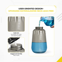Deca foam cannon bottle features user-oriented design, highlighting clear scale lines for measurement, easy-to-grip rugged neck grooves, and a wide-neck opening for leak-free pouring.