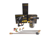 Complete pressure washer accessory kit with short spray gun, foam cannon, extension wands, and color-coded nozzles