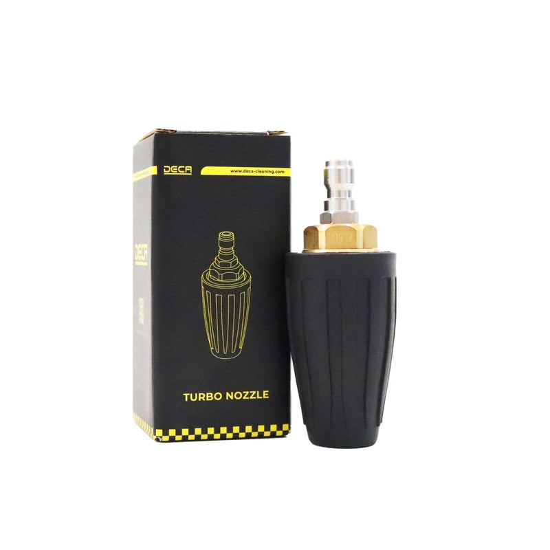 Rotating turbo nozzle for pressure washer with 1/4 inch quick connect brass fitting and brand packaging box